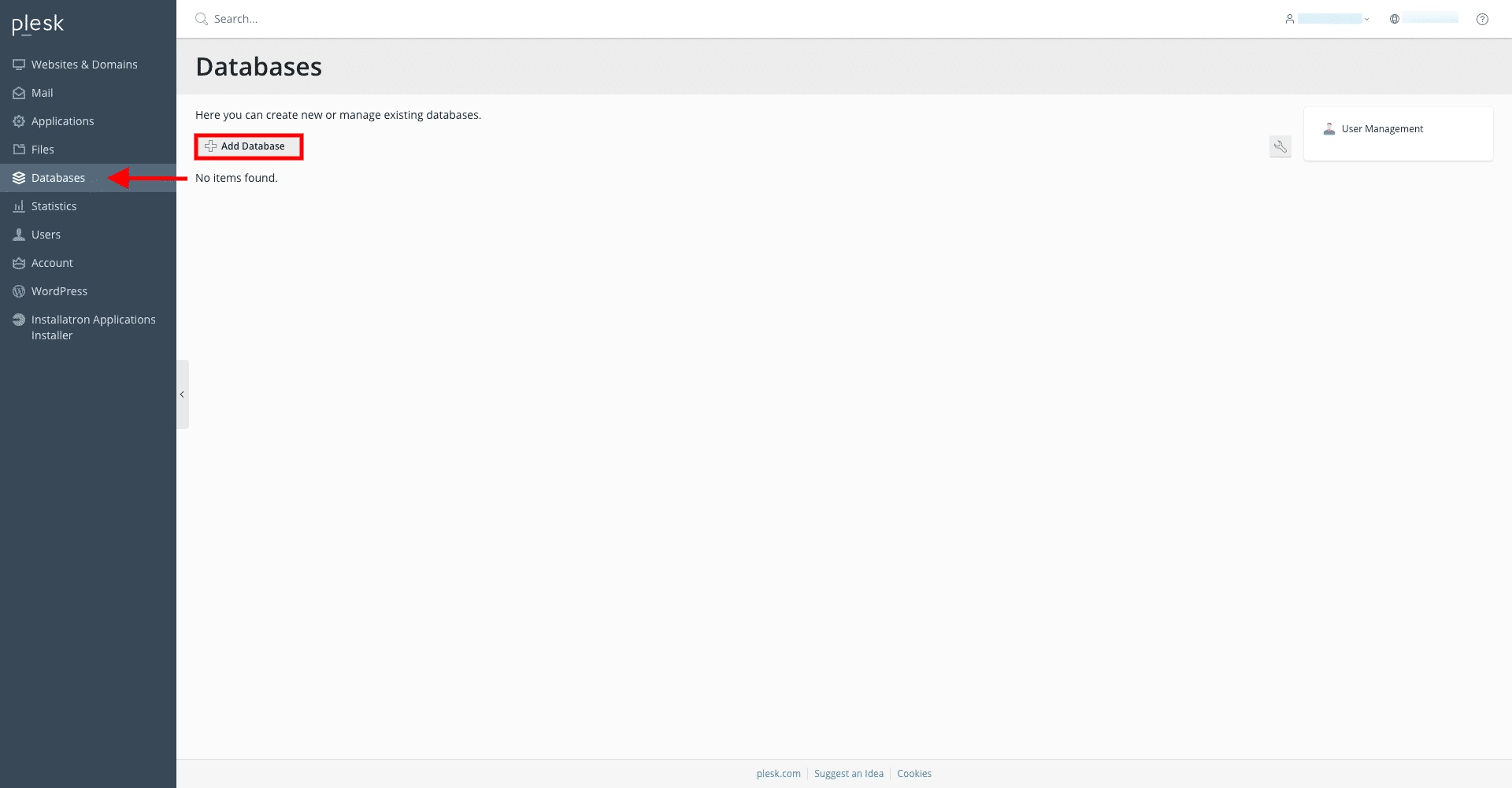 Databases in plesk